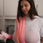 Large Boob Indian doing the washing up gets wet t shirt